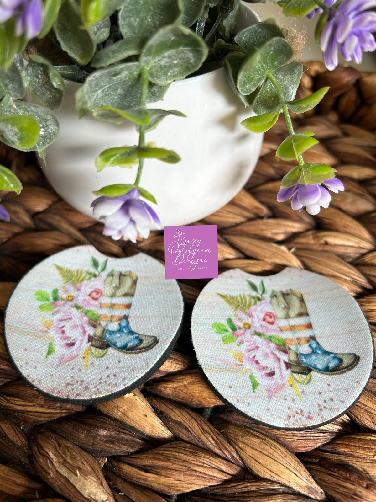 Car Coasters-Country:Floral Cowgirl Boot