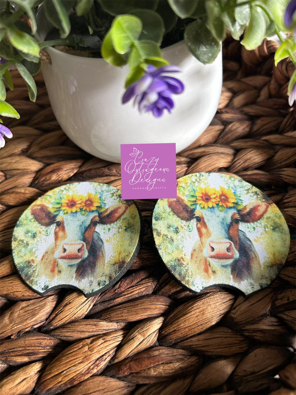 Car Coasters-Cow:Sunflower