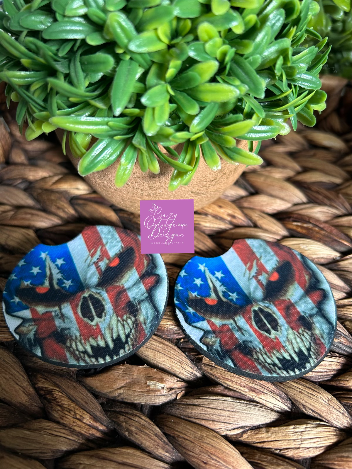 Car Coasters-Skull:Flag Skull