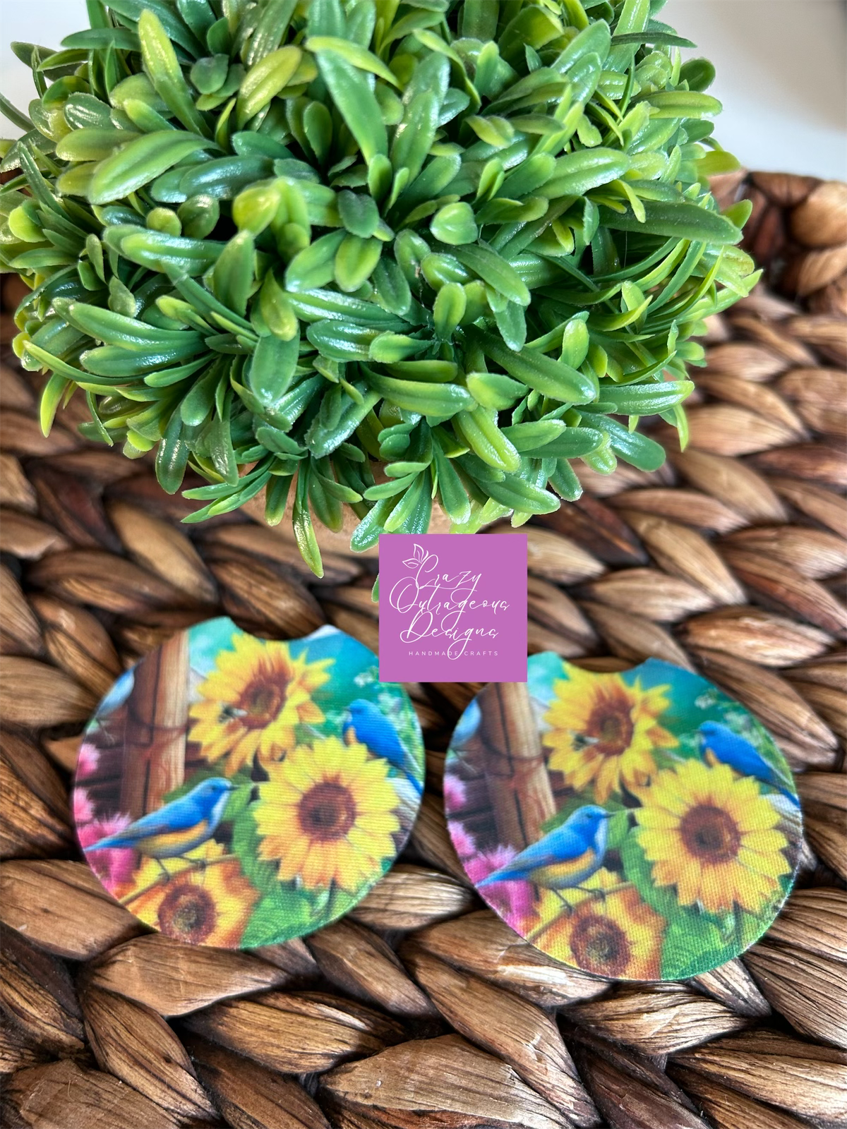 Car Coasters-Flower:Blue Bird & Sunflowers