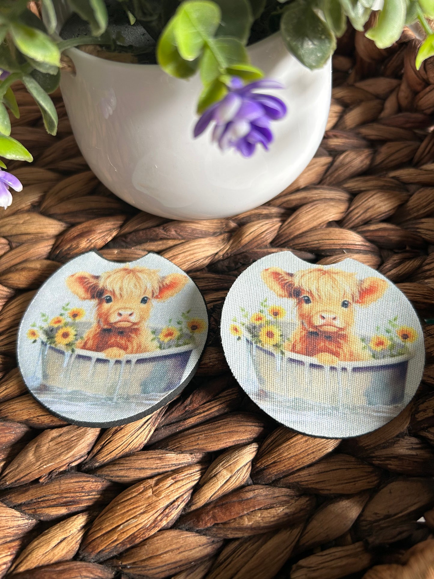 Car Coasters-Cow:Sunflower Tub