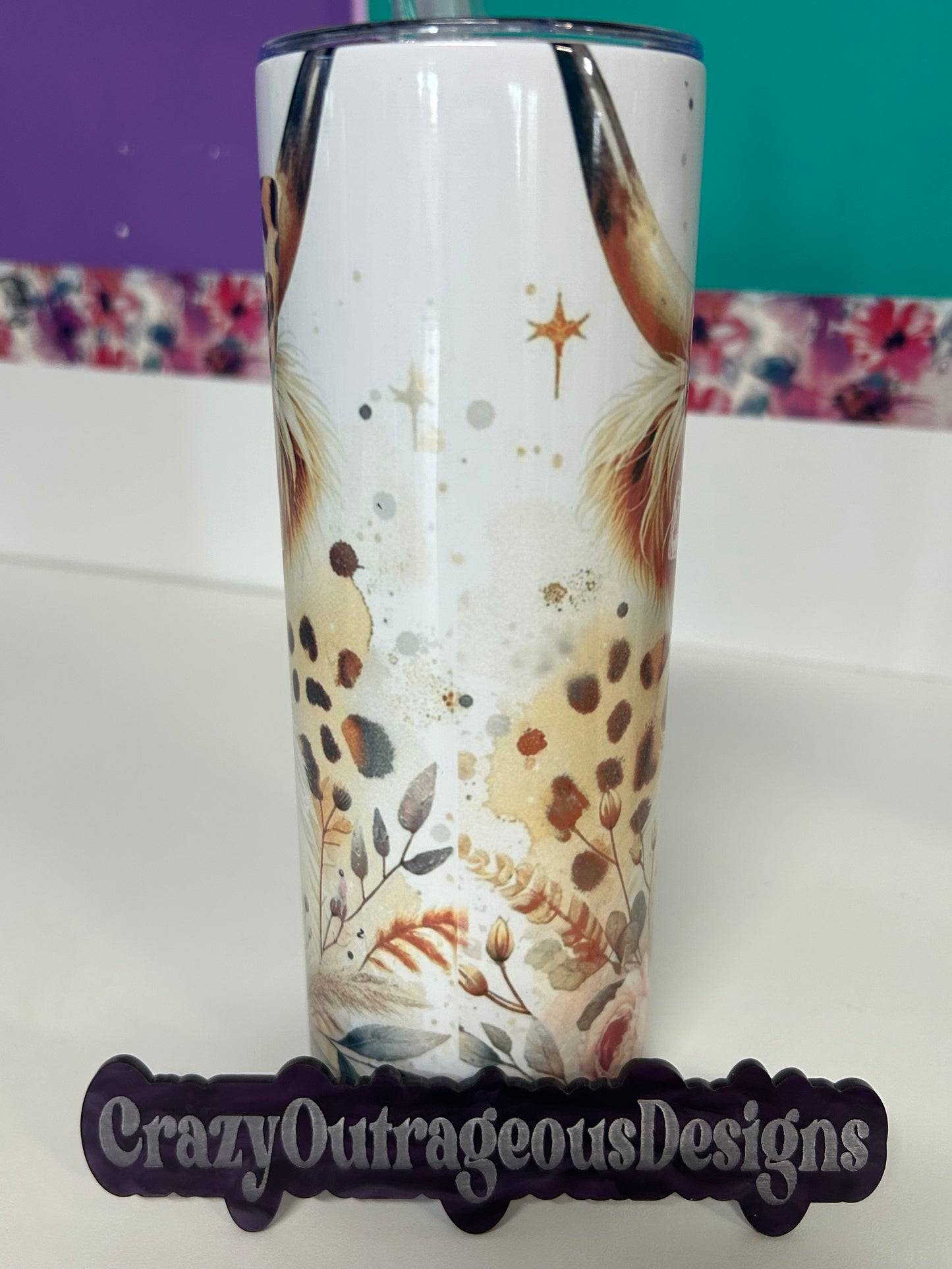 Oopsy Tumbler-Highland Cow with Leopard