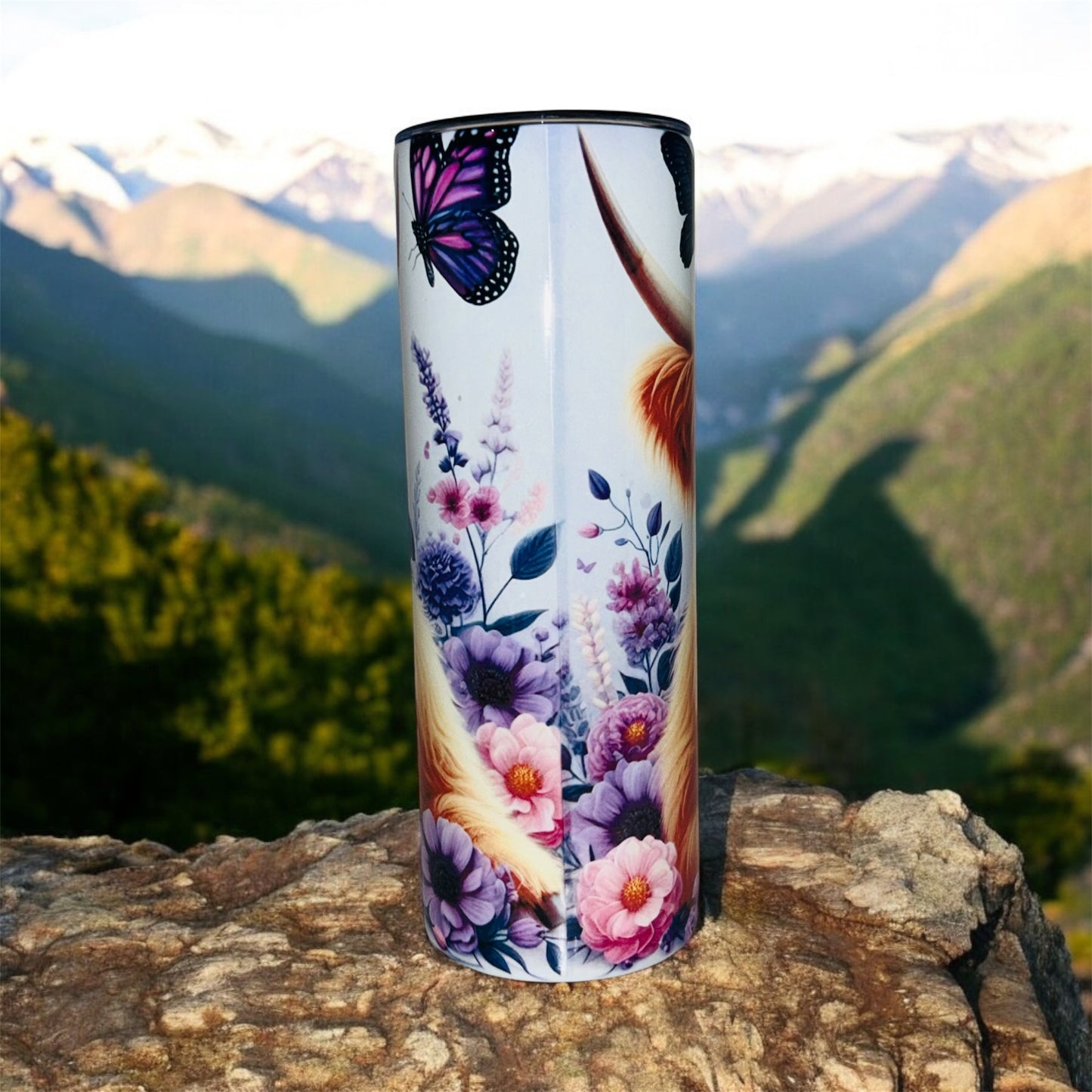 Tumbler-Highland Cow Purple with Butterflies