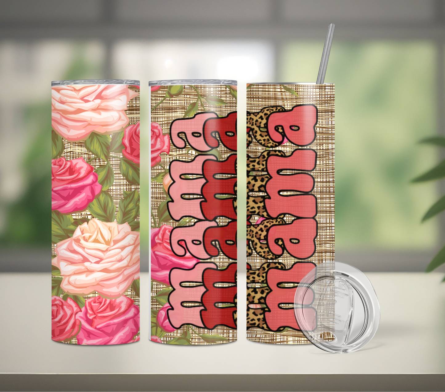 Tumbler-Mom:Mama Mama Mama Burlap