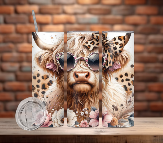 Tumbler-Highland Cow with Leopard