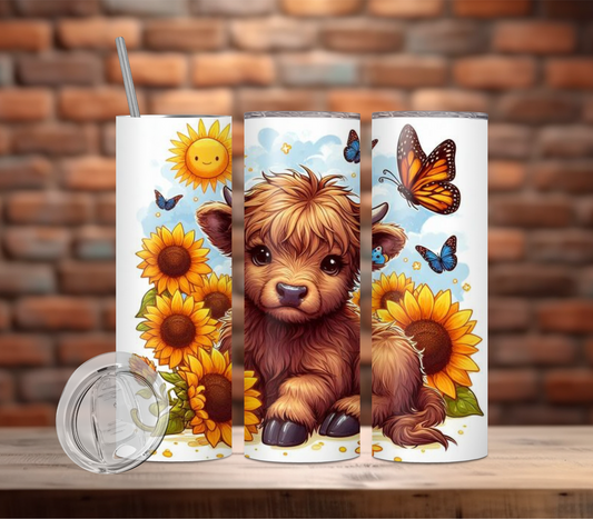 Tumbler-Highland Cow with Sunflowers
