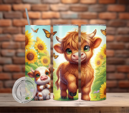Tumbler-Highland Cow with Sunflowers