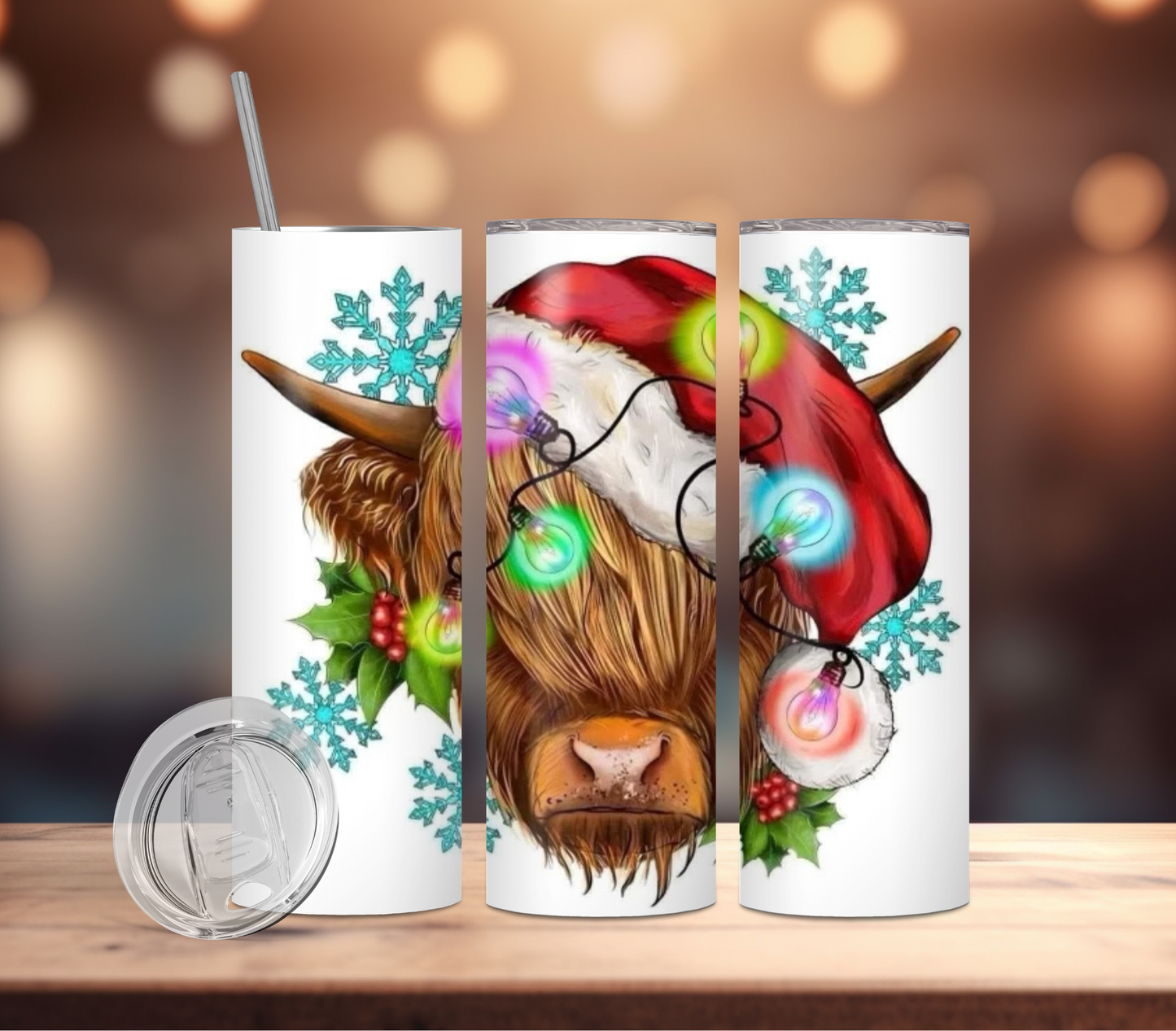 Tumbler-Highland Cow w/ Snowflakes