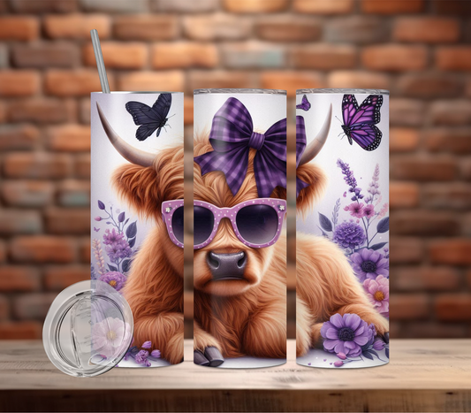 Tumbler-Highland Cow Purple with Butterflies