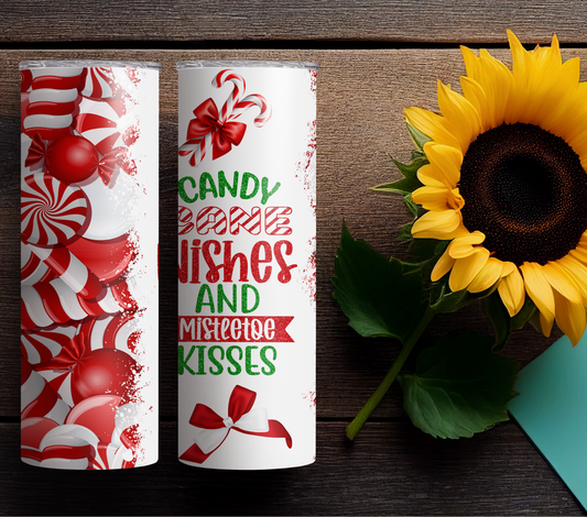 Tumbler-Christmas:Candy Cane Wishes and Mistletoe Kisses