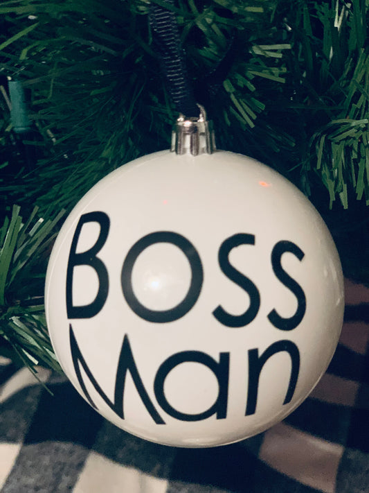 Large plastic ornaments with vinyl personalized names.